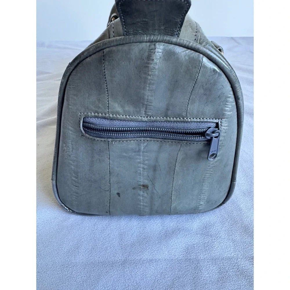 Vintage Genuine Eel Skin Satchel Bag Gray Exotic Leather Retro 80s 90s Handbag